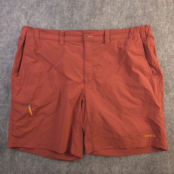 Orvis Shorts 2XL 42 Orange Solid 9" Inseam Outdoors Nylon Stretch - Picture 1 of 10